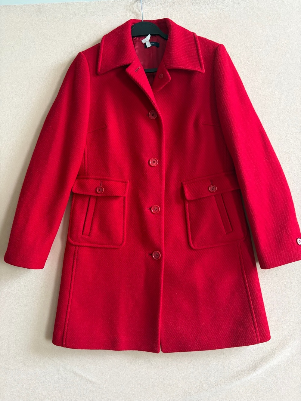 JCrew Red Wool Lady Coat with Thinsulate with Pockets size 6 Classic Elegant